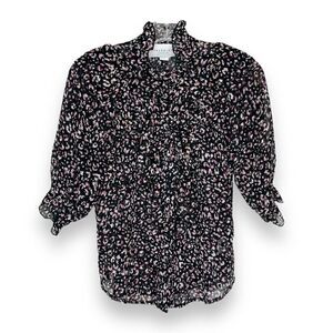 Rochelle Behrens THE SHIRT Black Pink Pattern Ruffle Short Blouse Top Women’s S